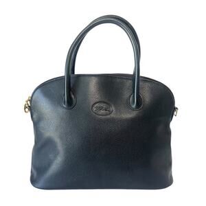 Longchamp Roseau Pebble Leather Black Gold Top Handle Satchel Y2K Vintage